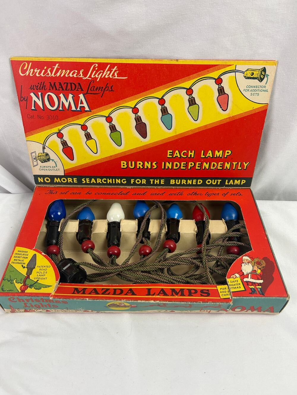 1939 NOMA No 3010 Christmas Lights Mazda C7 Bulbs Original Box Vintage